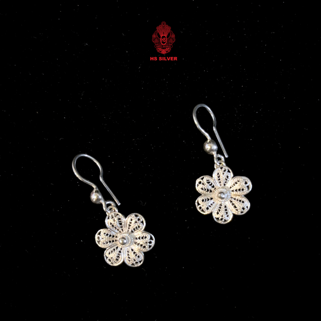 Anting Perak Asli 925 Filigree Model Bunga Flat | HS SILVER