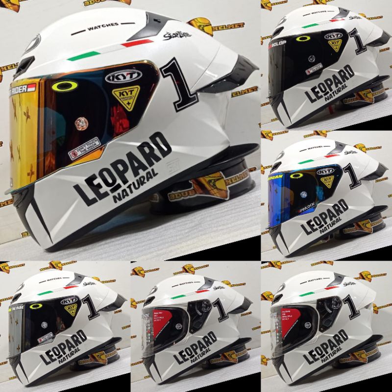 HELM KYT TT-COURSE SOLID WHITE STIKER LEOPARD 1 PAKET GANTENG