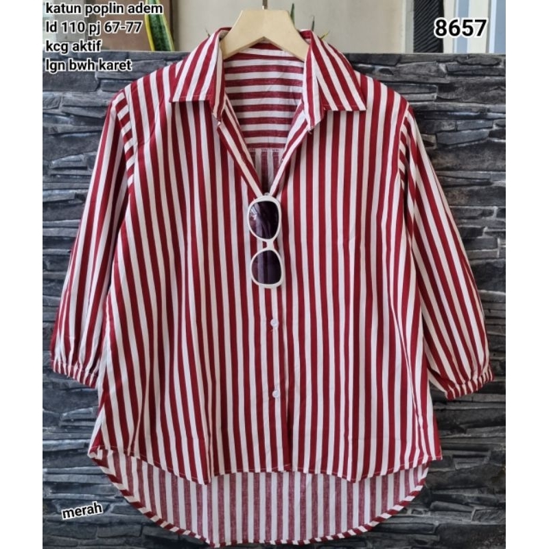 8657#Blouse kemeja salur