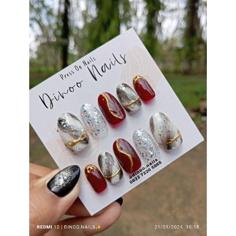 [DINOO.ID] PRESS ON NAILS Maroon