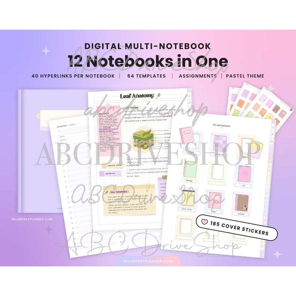 Digital Journal & Planner - 12 Multi Notebook for Note Taking & Study