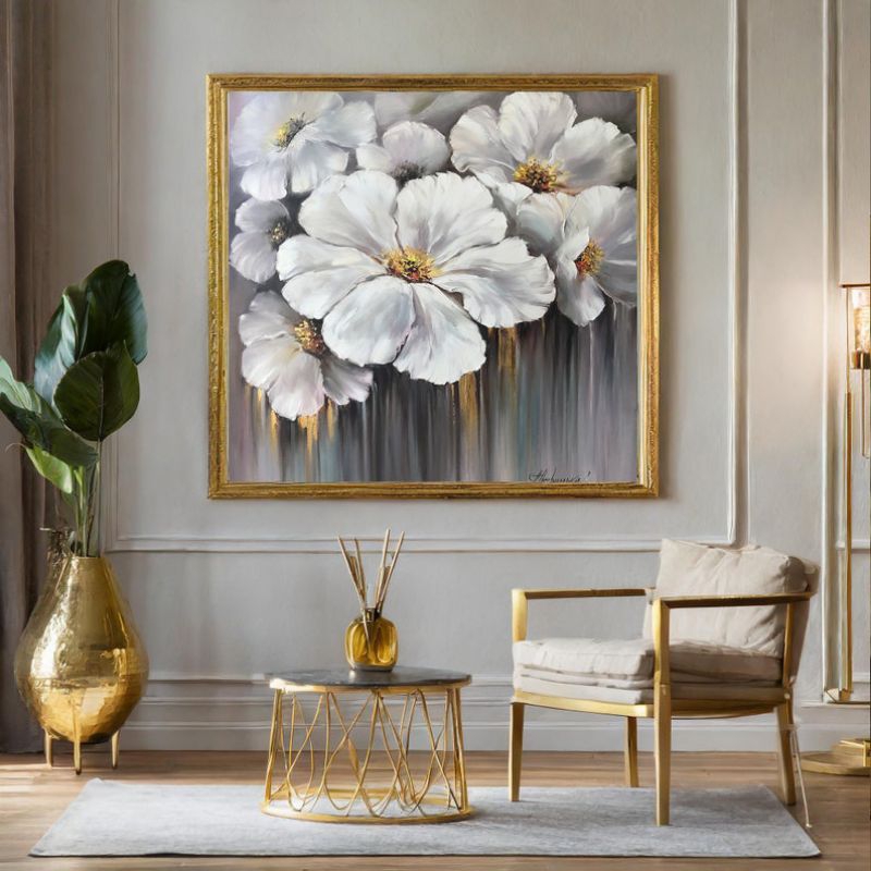 lukisan bunga white texstur timbul