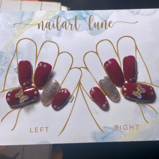 press on nails maroon gliter