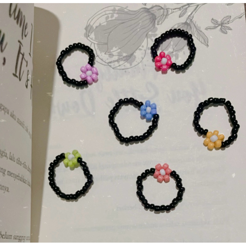 flower beads ring || cincin manik