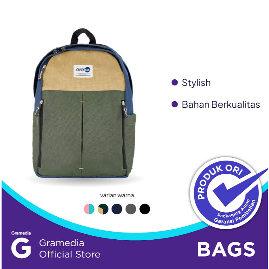 Gramedia Batam - Eversac Backpack Junio Jupiter Navy Army Khaki
