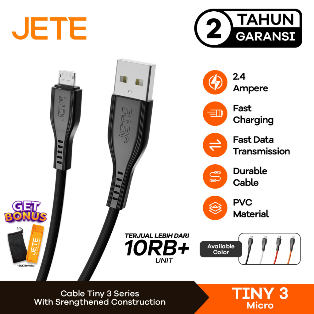 Kabel Data JETE Tiny 3 USB Micro Fast Charging - Garansi 2 Tahun