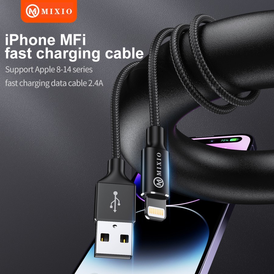 MIXIO Kabel Data iPhone MFi USB Lightning Dan USB Type C To Lightning