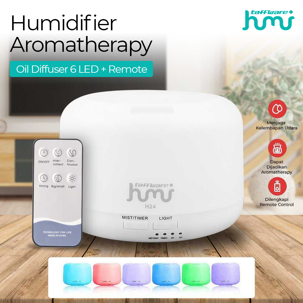 Humidifier Aromatherapy Oil Diffuser 6 LED + Remote - H24 - White