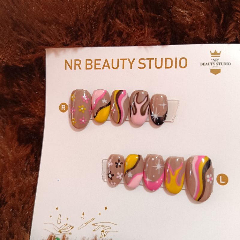 colourful fire fake nails