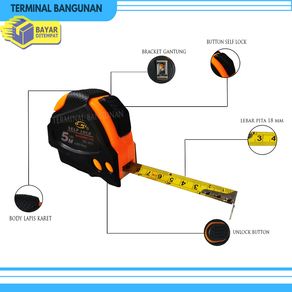 Meteran ONI Self Lock Measuring Tape Meteran