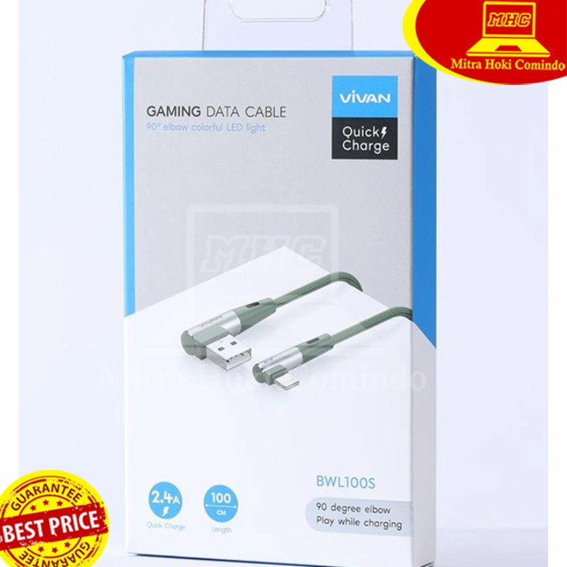 KABEL DATA IPHONE LIGHTNING QUICK CHARGE 2.4A VIVAN BWL100S GREEN