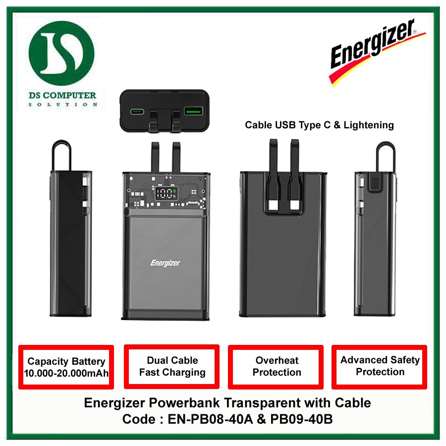 Energizer Powerbank E40 Transparent with Cable