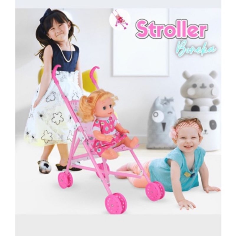 ( BISA COD ) Mainan stroller boneka plus boneka