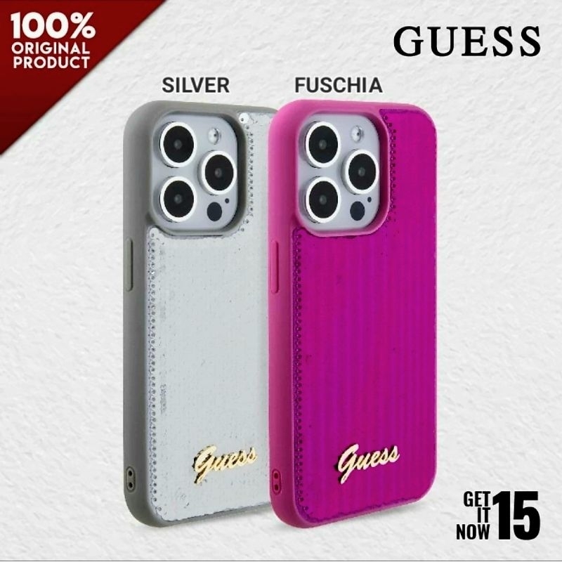 Casing iPhone 15 Pro & Pro Max - GUESS Sequin Script Metalic