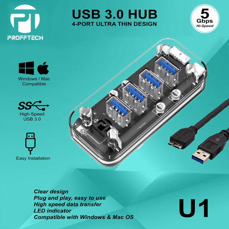 ProffTech USb Hub Versi 3.0 Real Transparant UT1