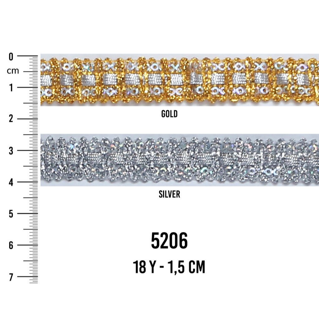 Renda india emas perak 5206