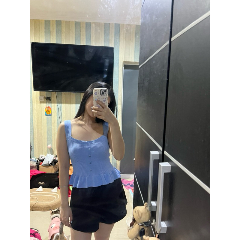korean knit top blue
