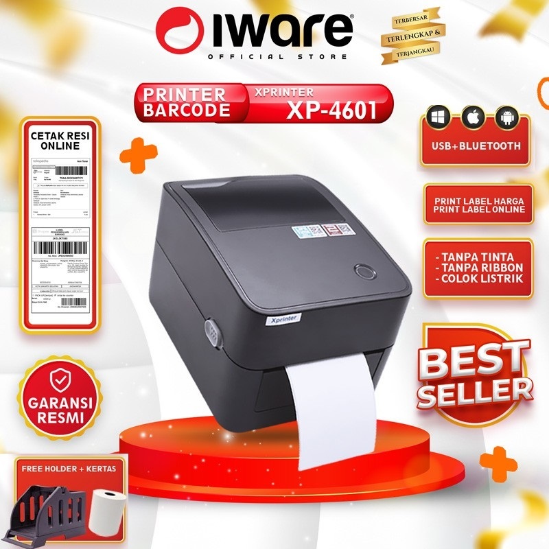 IWARE XPRINTER XP-4601B Printer Barcode Label USB BLUETOOTH A6