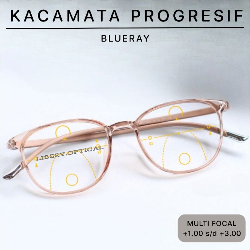Kacamata Plus Baca dan Jalan PROGRESIF Blueray - Frame wanita - Progressive Blueray