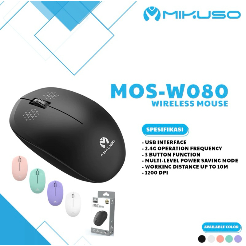 Mouse Wireless Mikuso MOS-W080 USB Optical Mouse