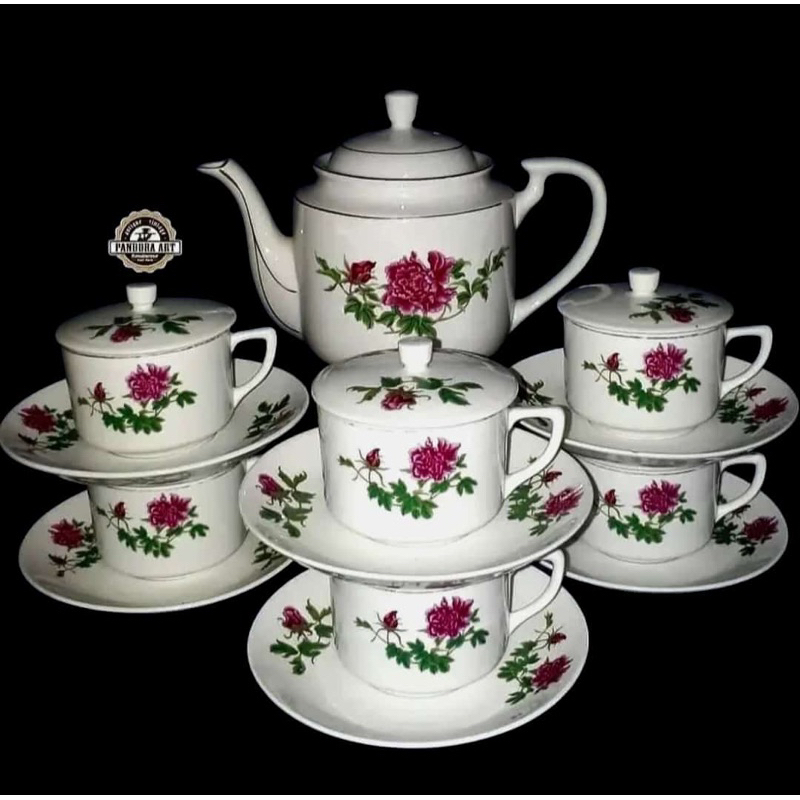 Coffee set lawas bunga mawar