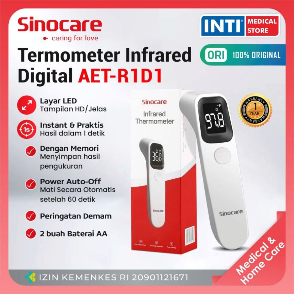 Sinocare | Termometer Infrared AET-R1D1 | Thermometer Digital Forehead