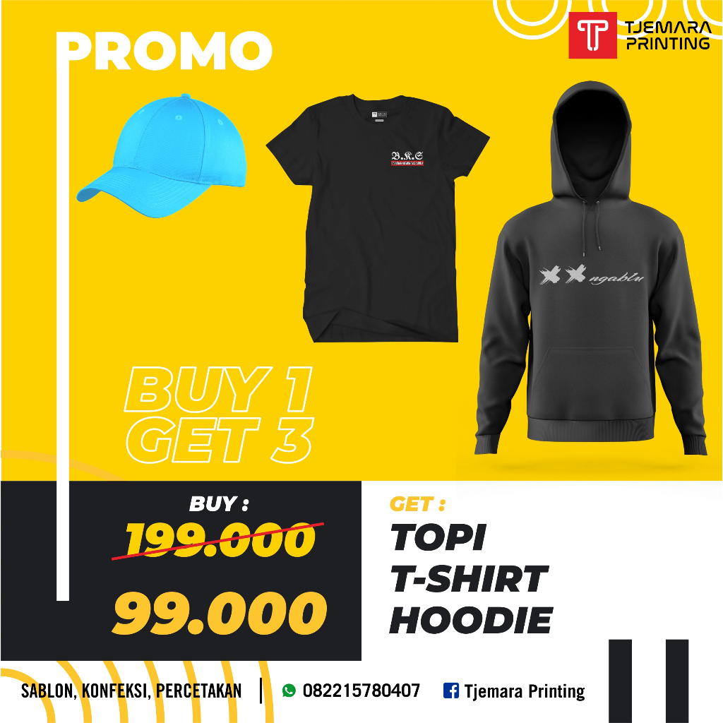 Jaket, Kaos, Topi.