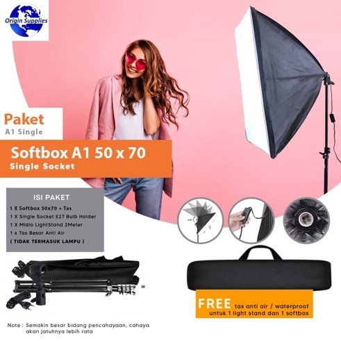 Paket Studio Foto A1 Plus Lightstand 2M Softbox Lighting Studio Single Socket E27