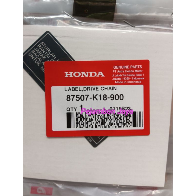 87507K18900 LABEL DRIVE CHAIN