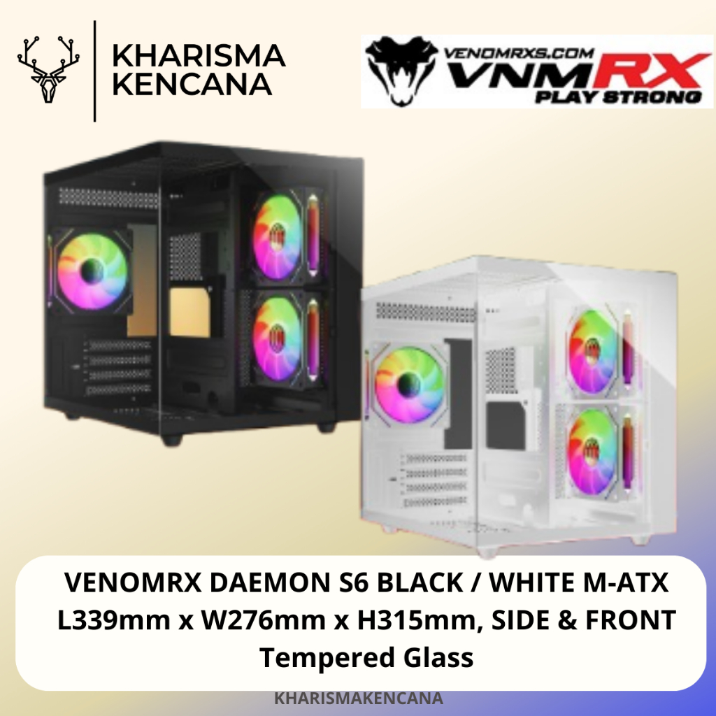 CASING VENOMRX DAEMON S6 BLACK / WHITE M-ATX CASE PC