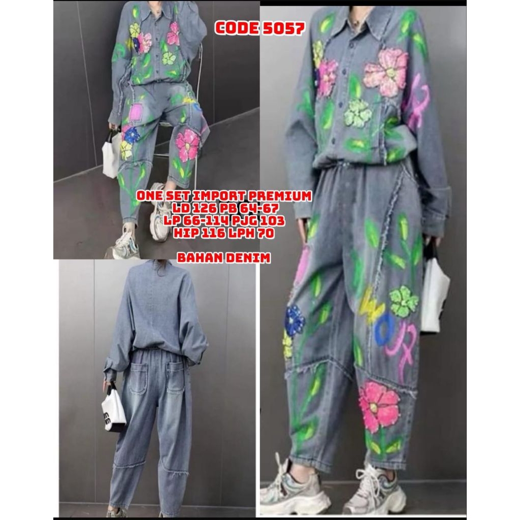 Set jeans Dr bunga timbul