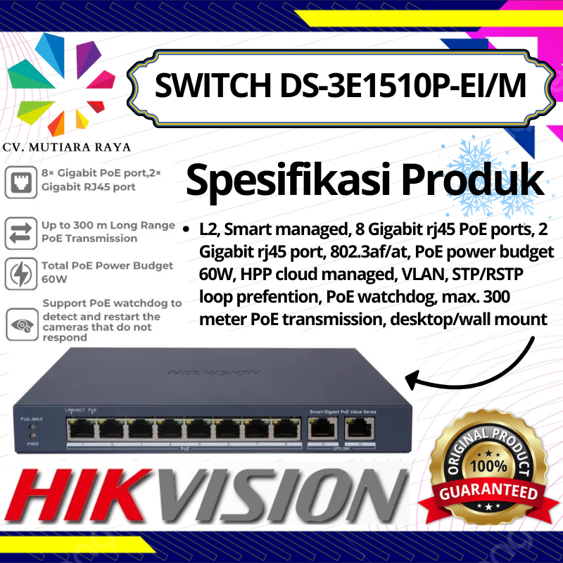SWITCH HUB HIKVISION DS-3E1510P-EI/M