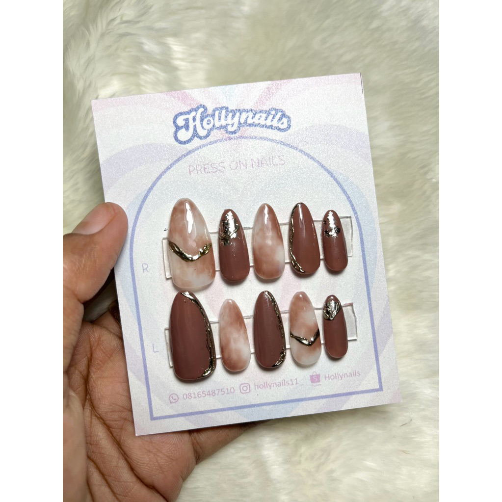 Press On Nails Coklat Marble