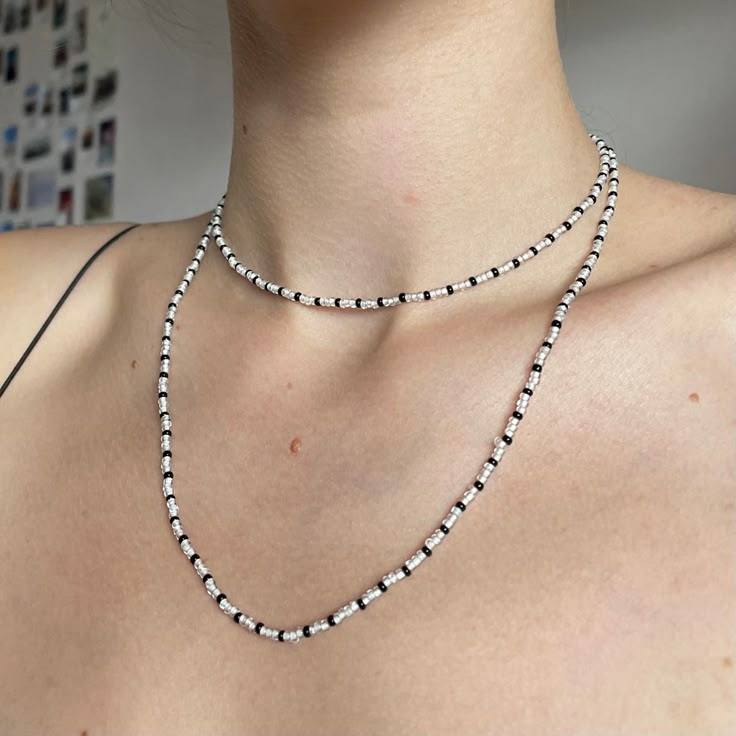 Mini Black white Beaded Necklaces