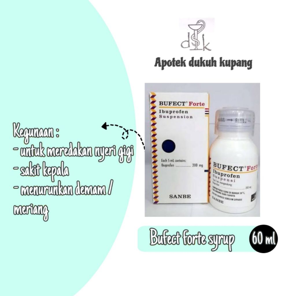 Bufect forte syrup 50 ml obat demam, pusing.