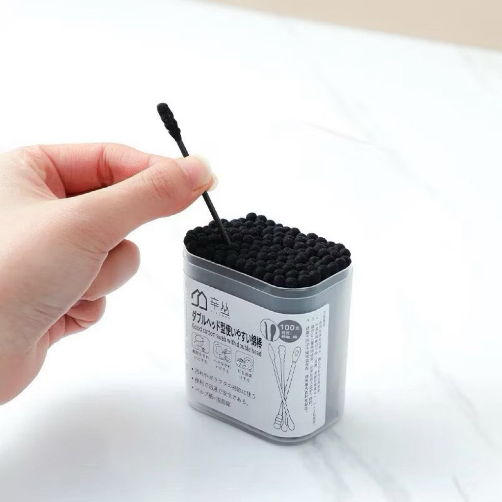 cotton buds hitam + tempat