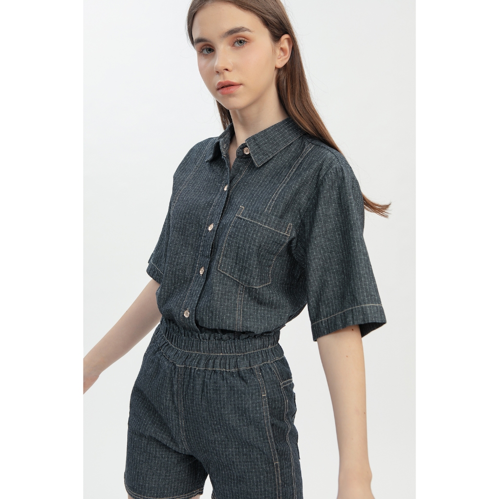 Its Monday Blues Boxy Buttoned Shirt