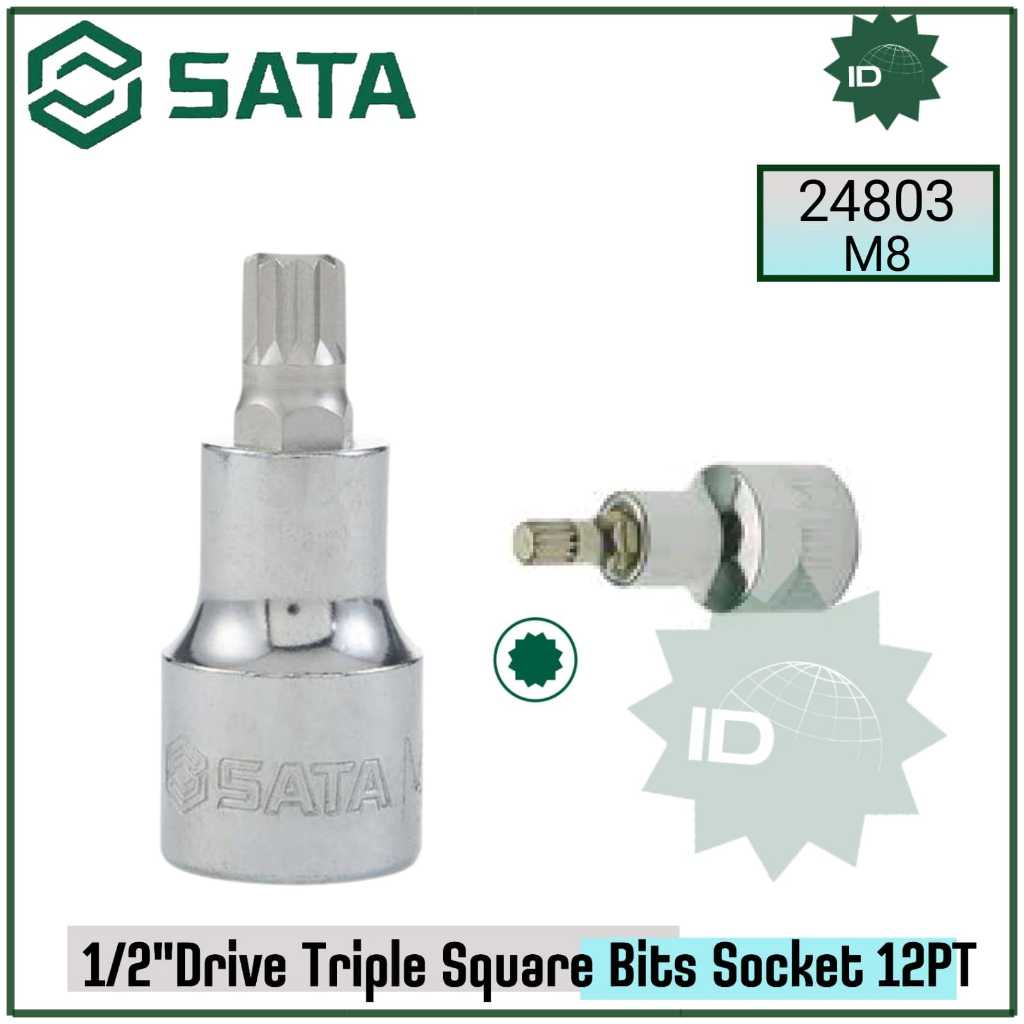 SATA Socket Bits 12PT M8 1/2" Dr. Bit Socket, 50MM Length 24803 Sata Tools