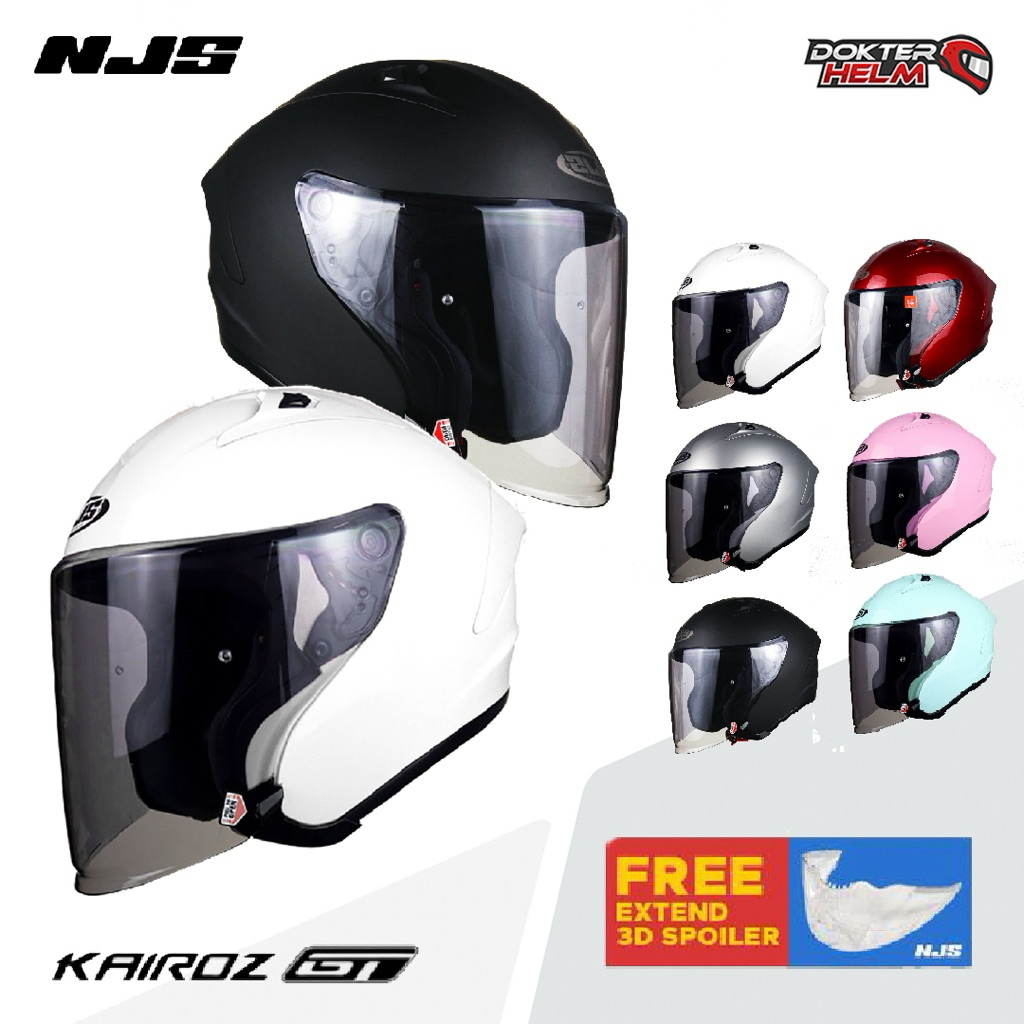 Helm NJS KAIROZ GT SOLID FREE SPOILER 3D - Helm Half Face NJS Microlock/Ddring