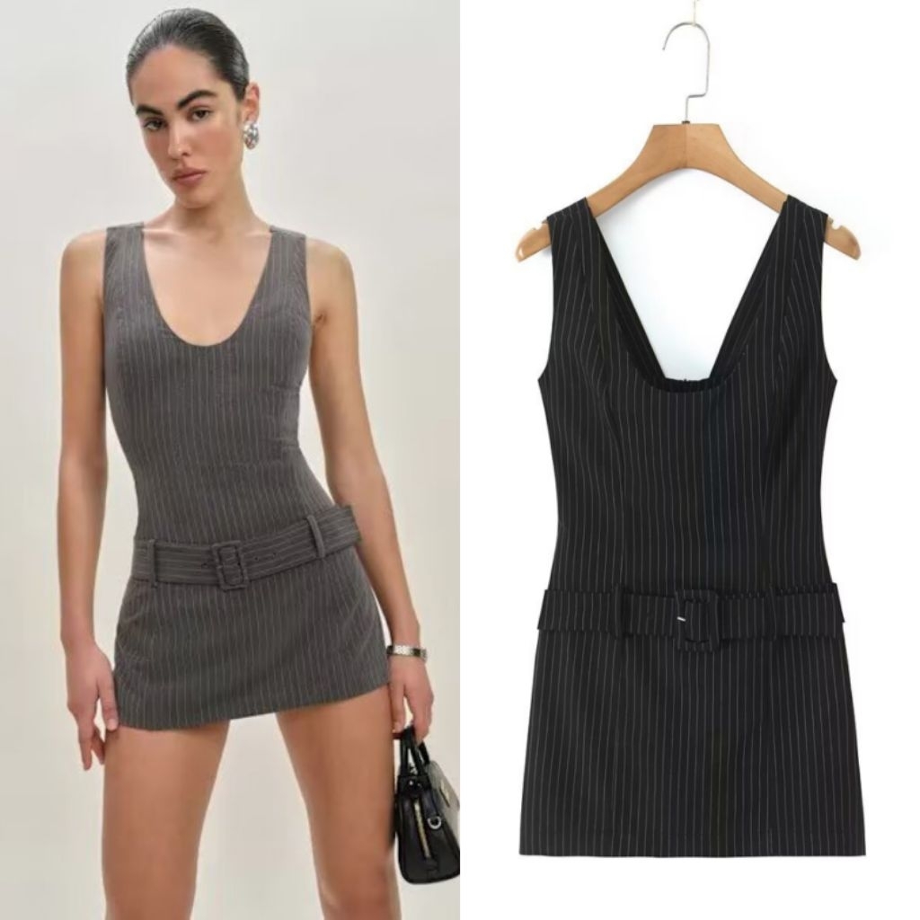 Grey Black stripe jumpsuit