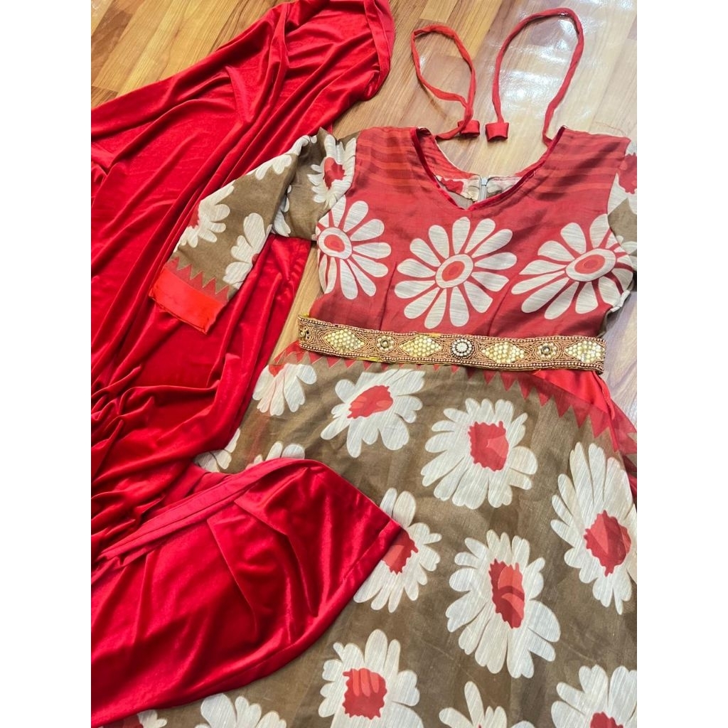 Anarkali merah bunga set