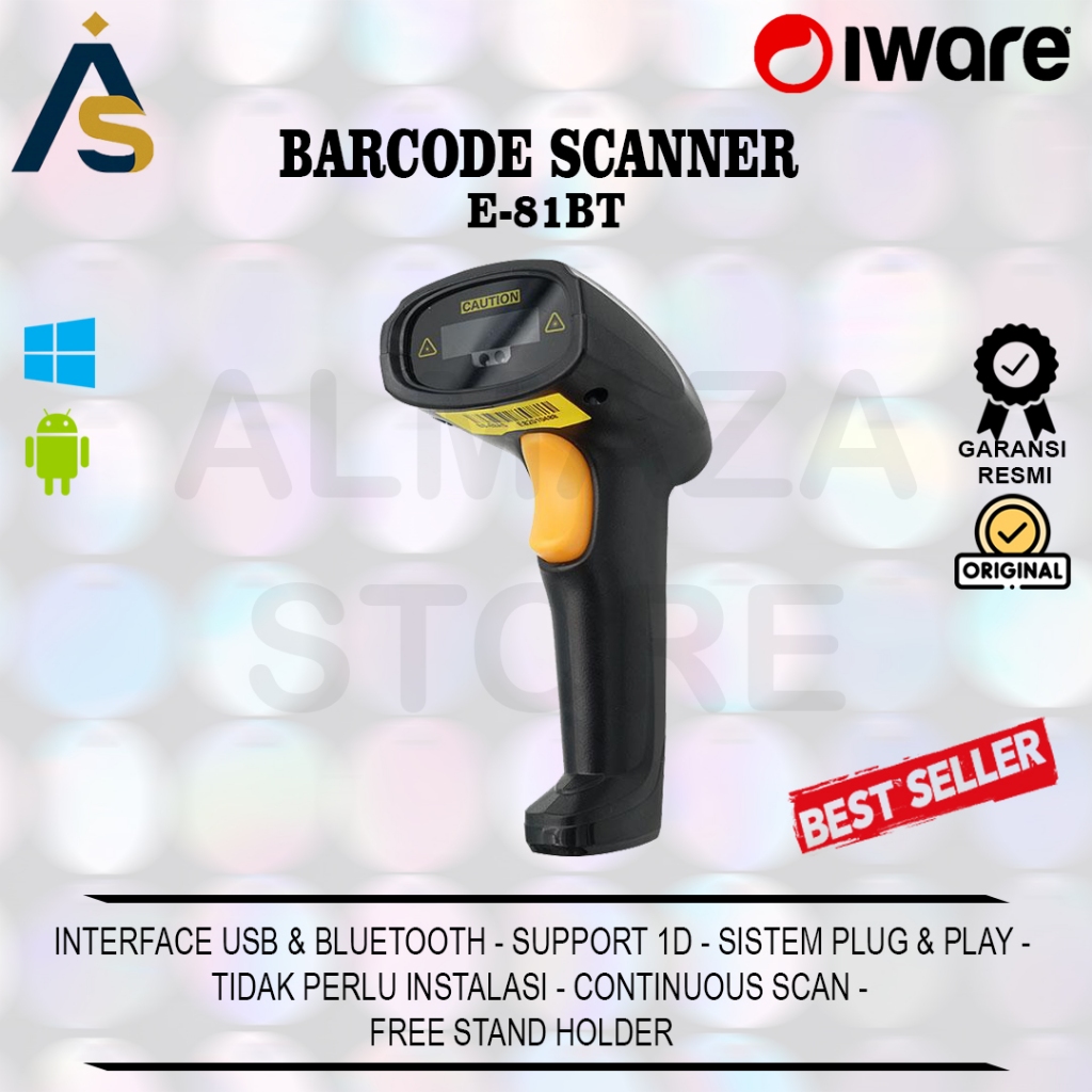 IWARE E-81BT 1D WIRELESS LASER BARCODE SCANNER BLUETOOTH+2.4G