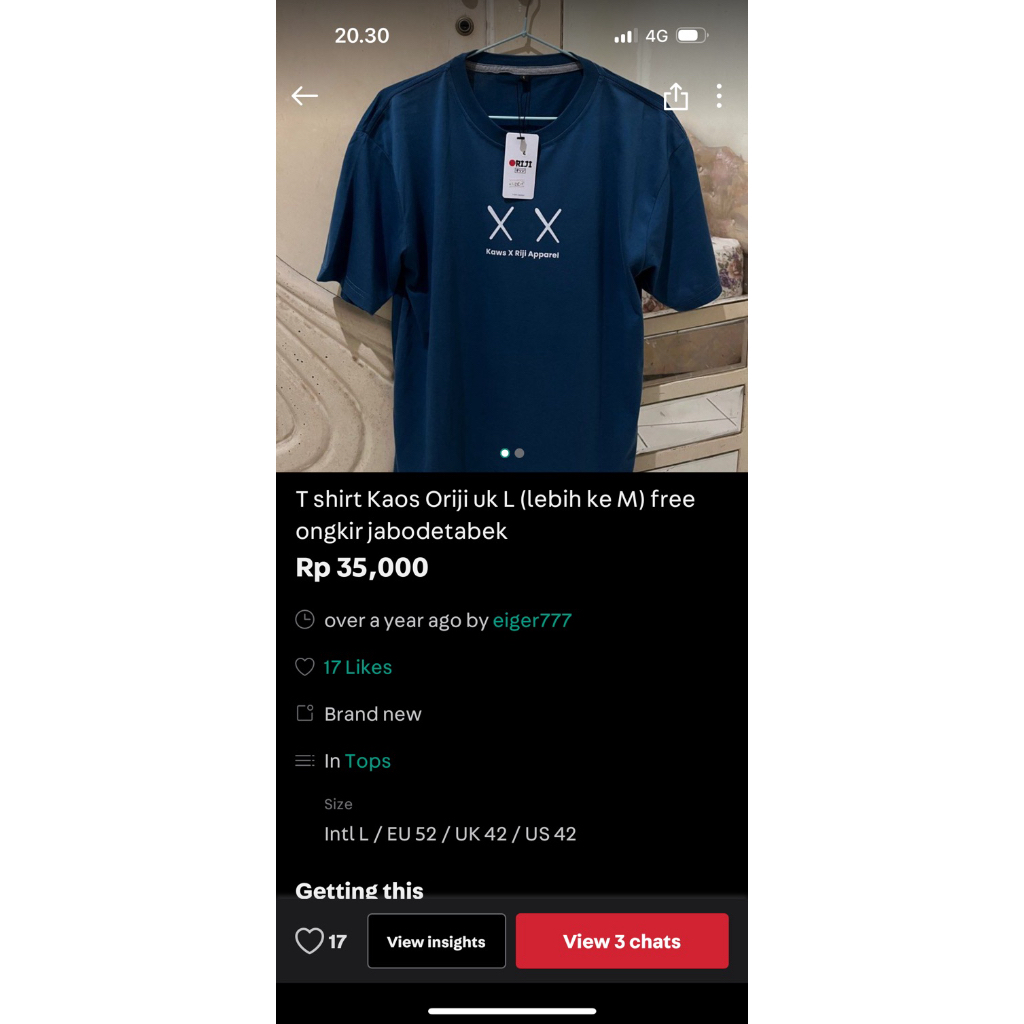kaos oriji size L
