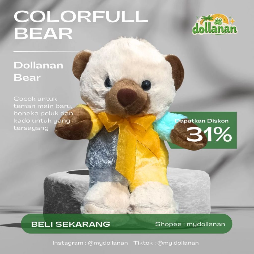 DOLLANAN Teddy Bear Colorfull 28CM