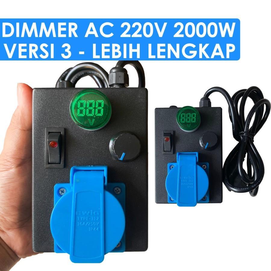 Dimmer AC 220v 2000 Watt dilengkapi Voltmeter Dan Cover Socket Kipas