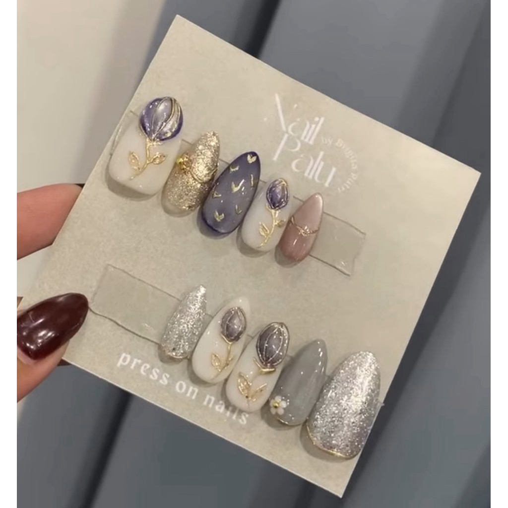 Press On Nails Purple Flower Np