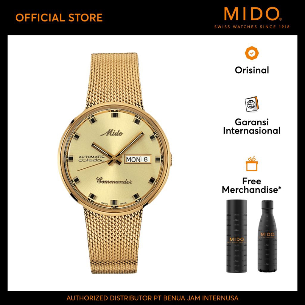 MIDO M842932213 Commander Automatic Gold Dial Mesh Strap