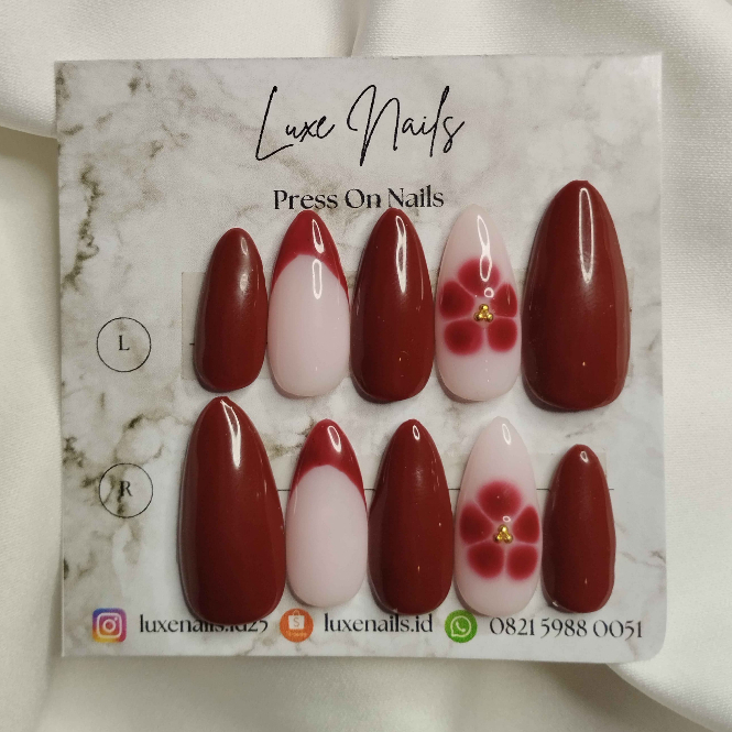𝐋𝐔𝐗𝐄 𝐍𝐀𝐈𝐋𝐒 press on nails simple maroon desain LN/A021