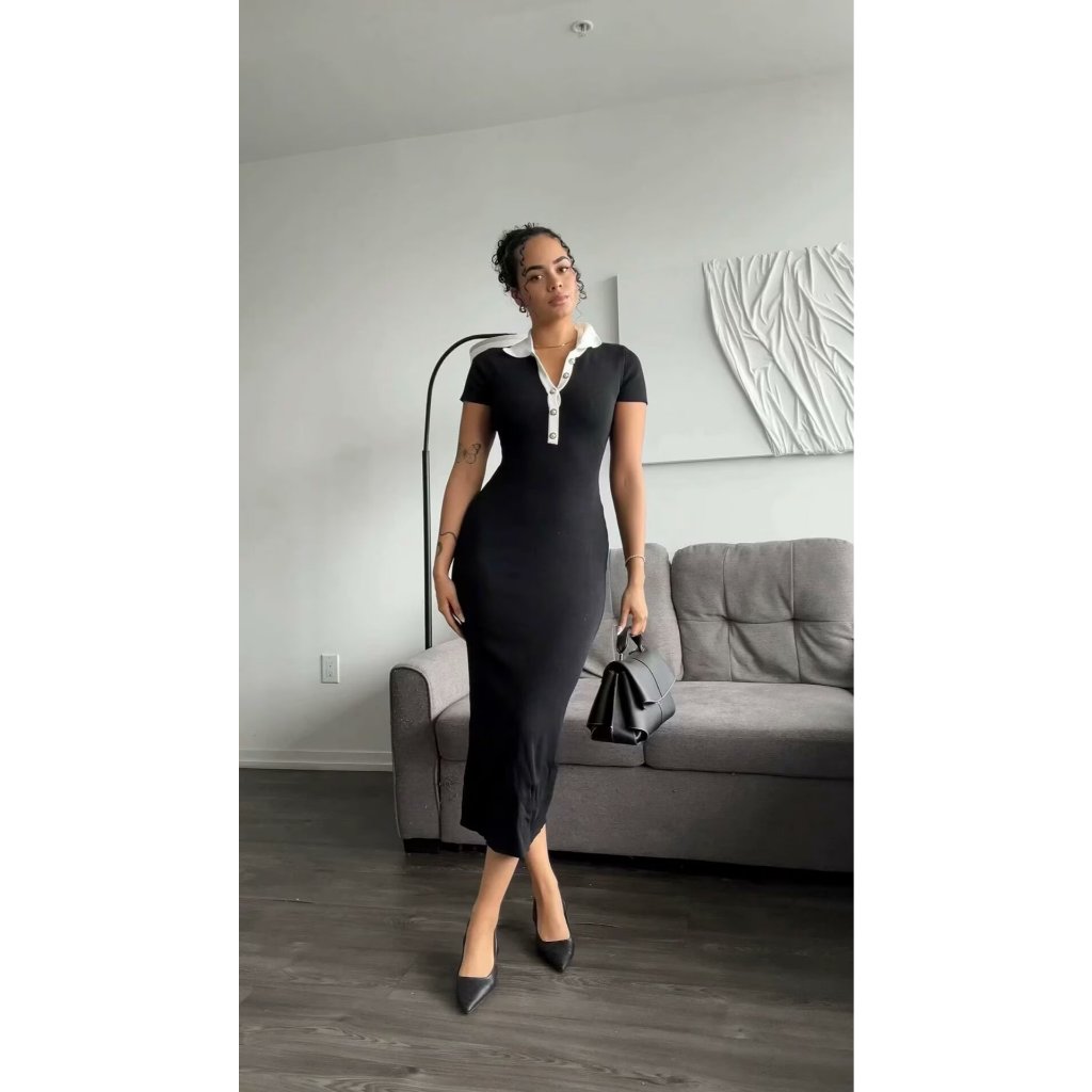 Indefeir Dress Black Pearl Button