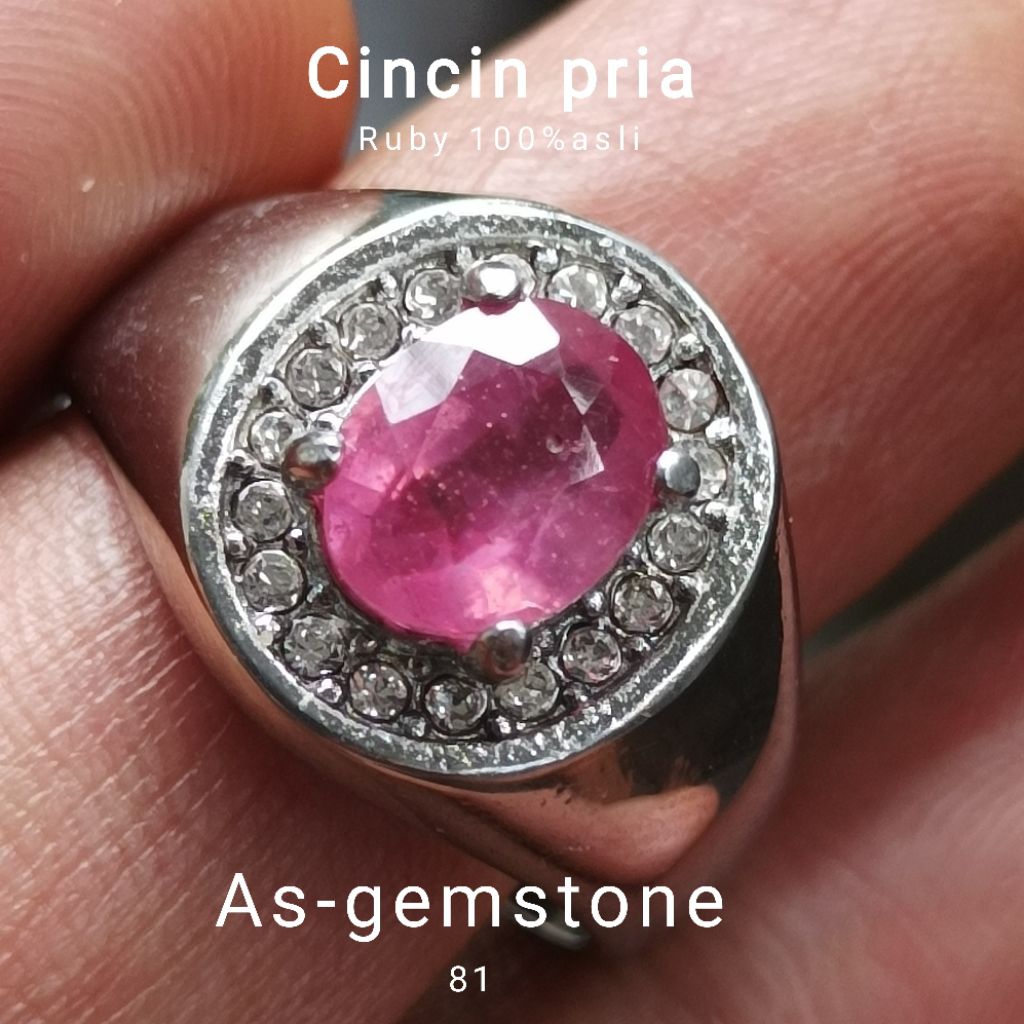 Cincin pria Ruby 100%asli